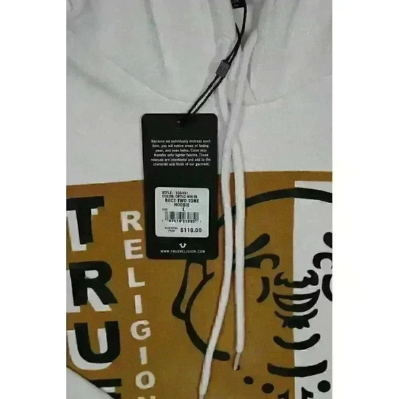 NEW! True Religion Men's L Two Tone Buddha Logo Pullover Hoodie NWT $119 - Picture 3 of 3